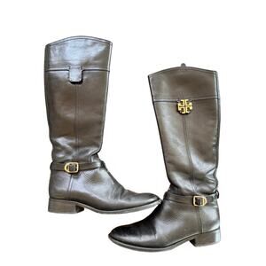 TORY BURCH Eloise Women's Boot US 8 Black Leather Zip Tall Riding Boots FLAW